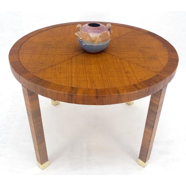 Vine Round Wicker Cane Center Table Brass Tips Legs MINT For Sale - Image 6 of 10