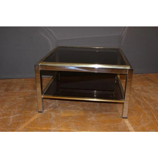 Brass & Chrome Square Coffee Table, 1970s For Sale - Image 3 of 13
