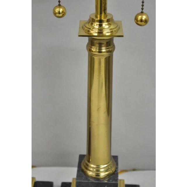 Vintage French Empire Brass & Italian Black Marble Column Table Lamps (B), Pair For Sale - Image 16 of 17