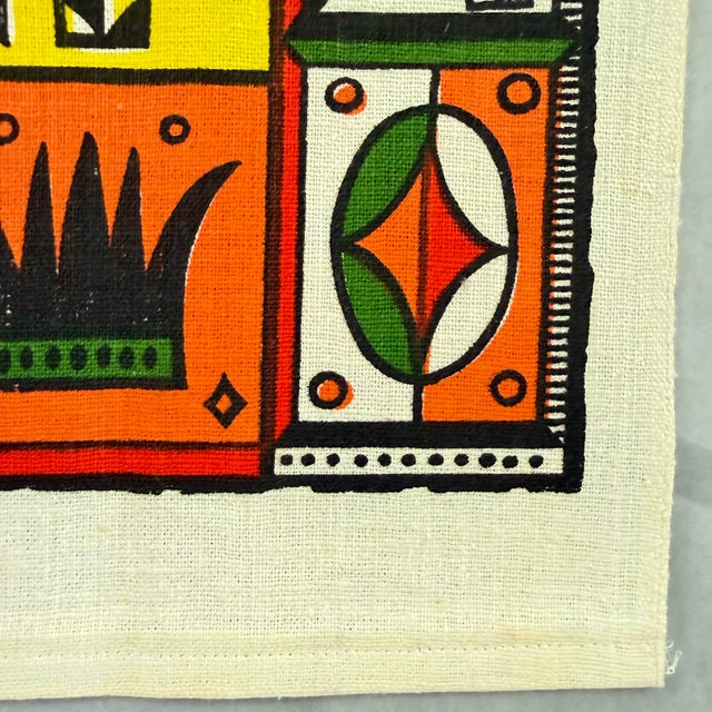 Mid-Century Era Georges Briard Rooster Print Silkscreened Linen Tea Towel For Sale - Image 9 of 13