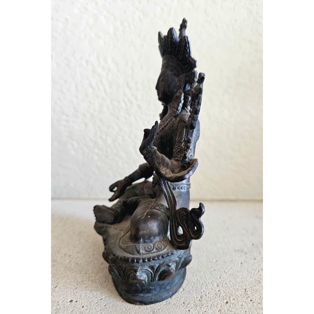 Mid 19th Century 19th Century Tibetan Green Tara Bronze – Shyama Tara “Swift Liberator” – Himalayan Altar Sculpture For Sale - Image 5 of 12
