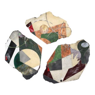 "Paris Triptych" by Michael Gustavson, Raku Ceramic Three-Panel Wall Sculpture, Deep Green and Rust Glaze, Contemporary California Art, Vibrant Colors For Sale