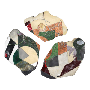 "Paris Triptych" by Michael Gustavson, Raku Ceramic Three-Panel Wall Sculpture, Deep Green and Rust Glaze, Contemporary California Art, Vibrant Colors