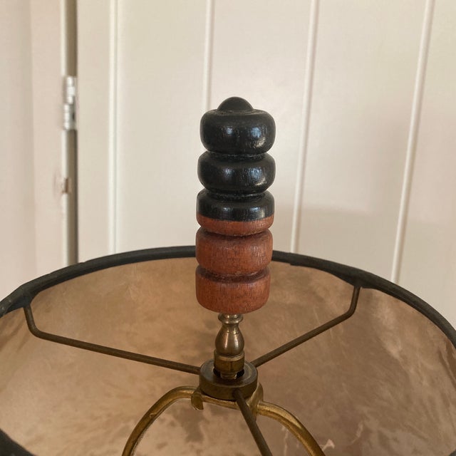 Wood 1970s Artist Signed Mid-Century Modern Hand-Turned Marquetry Wood Lamp For Sale - Image 7 of 12