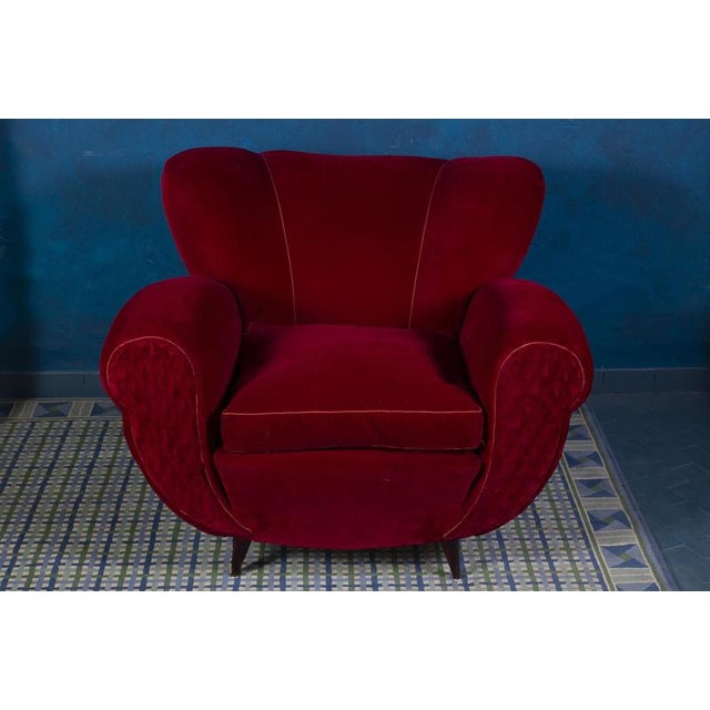 Set of Mid-Century Red Velvet Lounge Chairs, 1940s For Sale - Image 6 of 9