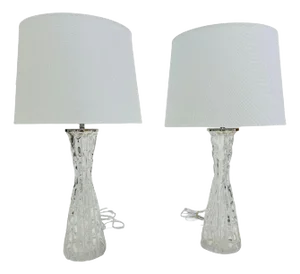 Pair of 1950s Swedish Crystal Orrefors Carl Fagerlund Mid Century Table Lamps
