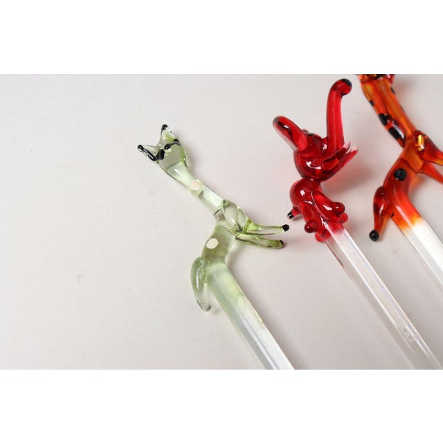 Set of Eight Vintage Blown Glass Animal Cocktail Stirrers With Box by Saxon For Sale - Image 17 of 17