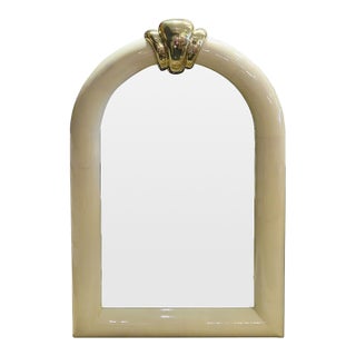 Mid-Century Demi-Lune Framed Mirror in Parchment For Sale