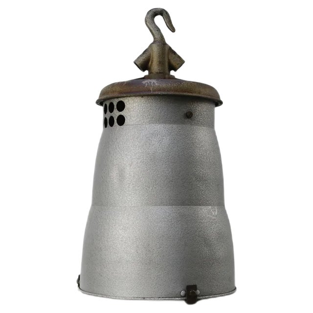 Large Vintage French Industrial Light Grey Enamel Pendant Lights from Mazda For Sale