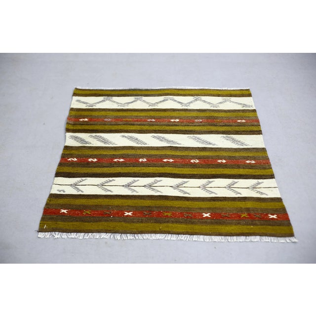 1960s Traditional Green Striped Kilim For Sale - Image 13 of 13