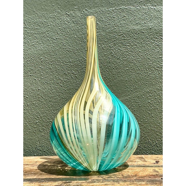 Turquoise Vintage Glass Swirl Vase After Murano For Sale - Image 8 of 12