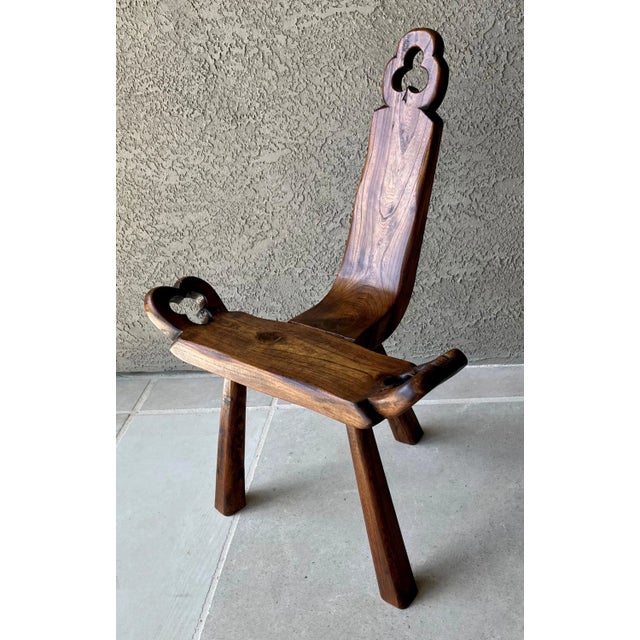 Mid 20th Century Mid 20th-Century European Arts & Crafts-Inspired Three-Legged Hardwood Birthing Chair For Sale - Image 5 of 15