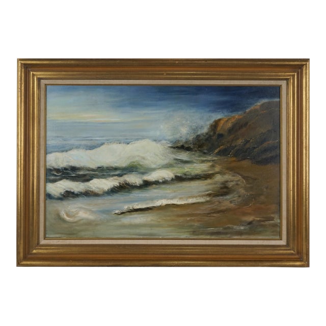 Vintage Oil Painting of Southern California Seascape by Nadine Pollard For Sale