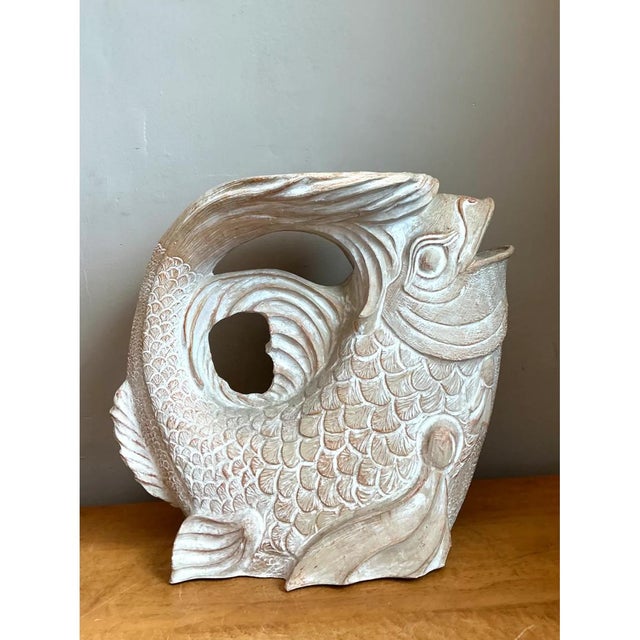 Almond Vintage Washed Ceramic Koi Low Stool For Sale - Image 8 of 12
