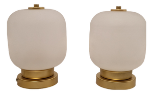 Table Lamps with Brass Base and Etched Glass, 1990s, Set of 2