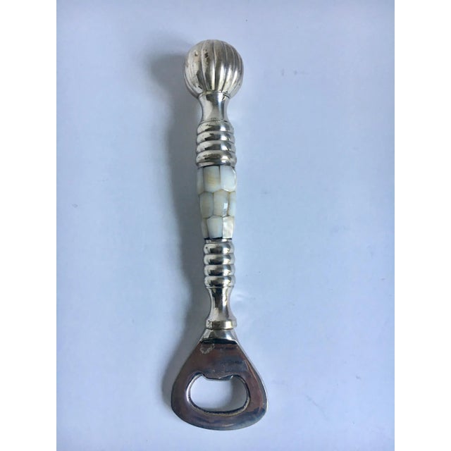 Modern Abalone and Silver Plate Bottle Opener For Sale - Image 3 of 5
