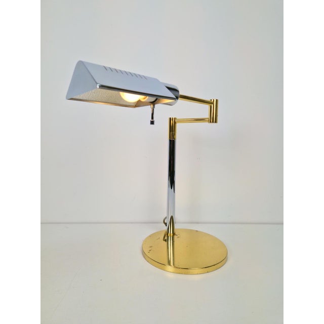 Hollywood Regency Adjustable Brass Chrome Table Lamp from Star Leuchten, Germany, 1970s For Sale - Image 3 of 10
