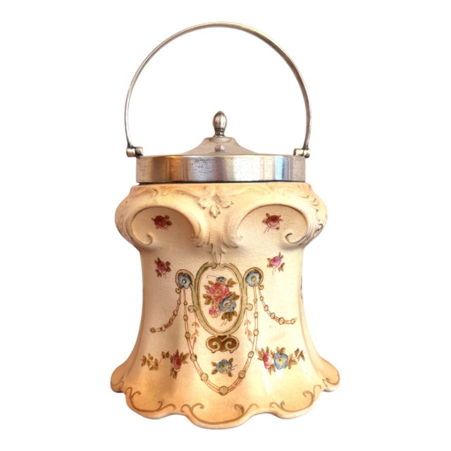 Antique Edwardian Crown Devon Biscuit Barrel, 1900 For Sale