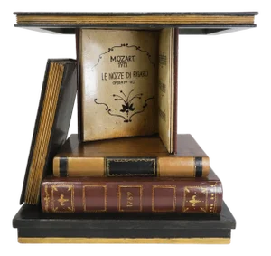 Vintage Stack of Books Side Table With Classical Opera Motif