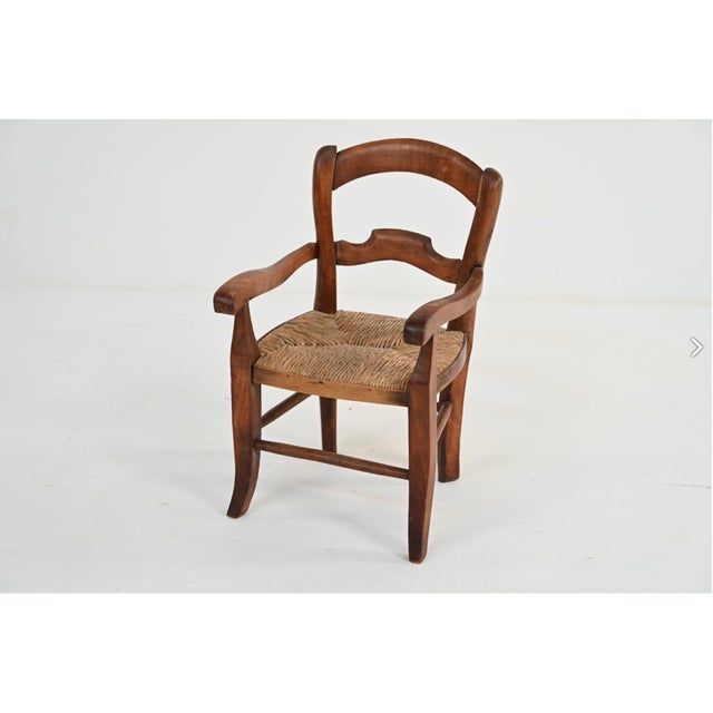 Antique French Provincial Style Rush Seat Child's Armchair For Sale - Image 4 of 11