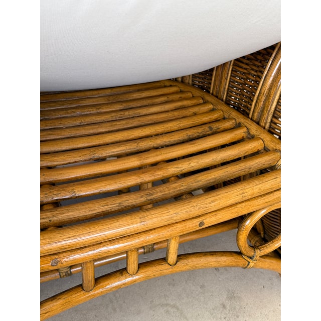 Vintage Sculptural Rattan Fan Back Palm Frond Lounge Chair For Sale - Image 4 of 12