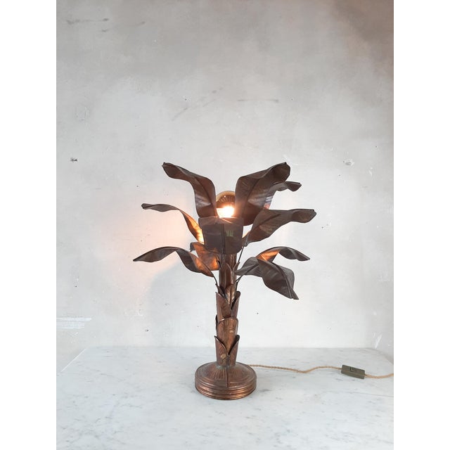 Vintage Brass Banana Plant Table Lamp with Leaves, 1970s For Sale - Image 6 of 9