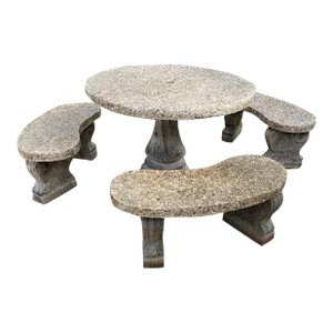 Vintage Pebbled Conrete Patio Table With 3 Benches
