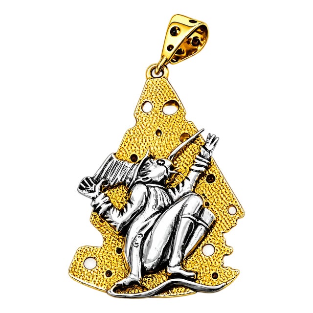 Sterling Silver 22K Gilded Nutcracker Rat Cheese Mihail Chemiakin Slide Pendant For Sale