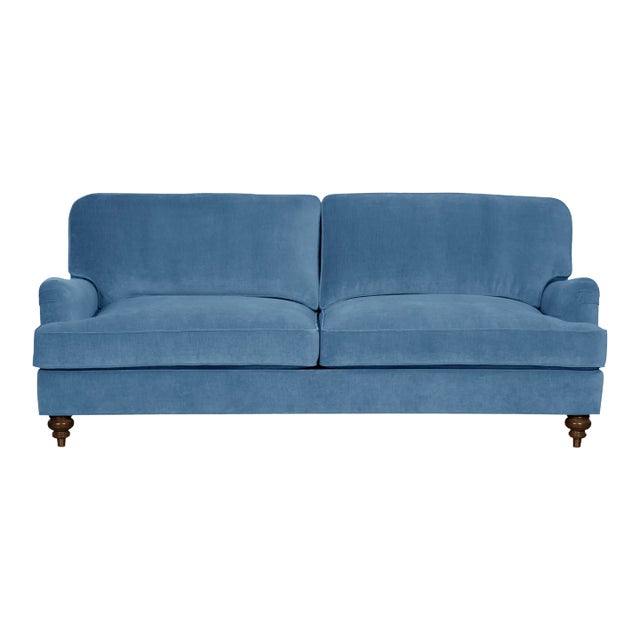 Casa Cosima Emily English Roll Arm Cotton Velvet Blue Sofa For Sale