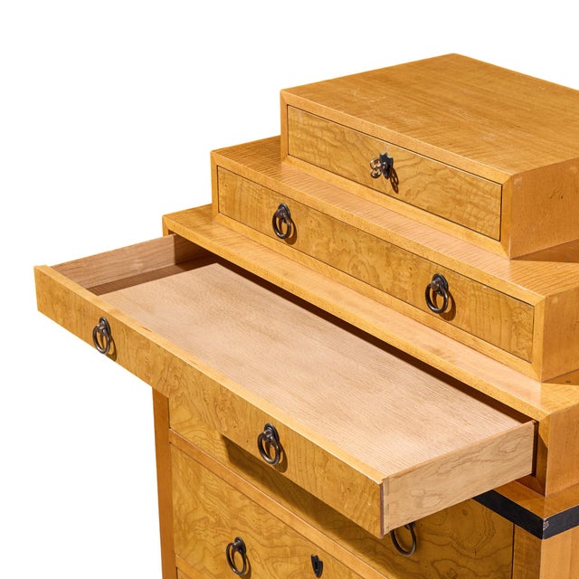 Brown Baker Furniture Biedermeier Style Burlwood Highboy Dresser For Sale - Image 8 of 10