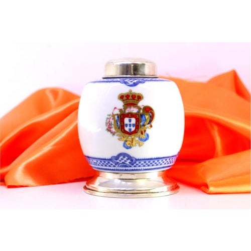 Porcelain Pot with Lid and Silver Base, in Very Good conditions. Designed 1980 to 1989 This piece has an attribution mark,...