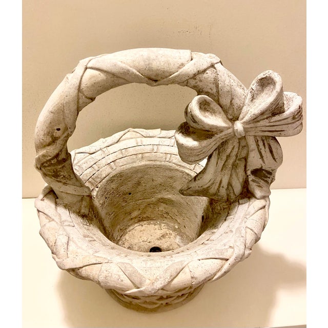 1960s Mid- Century Concrete Planter Basket With Handle, Woven Design and a Bow Detail. For Sale - Image 11 of 12
