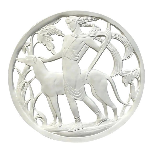 Early 20th Century Art Deco Architectural Diana the Huntress Plaster Medallion / Plaque For Sale