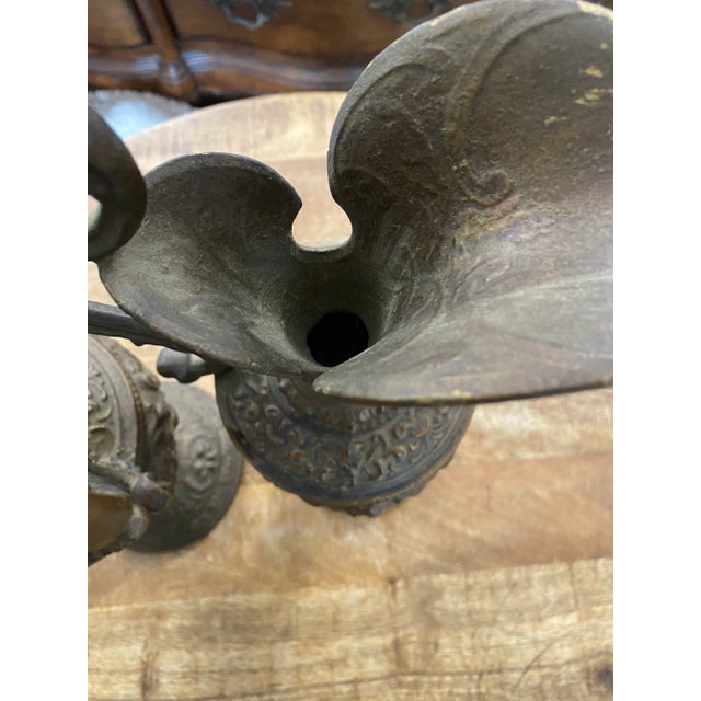 Brass Antique Guilded Cast Brass or Bronze Ornate Renaissance Ewers / Pitchers- a Pair For Sale - Image 8 of 12