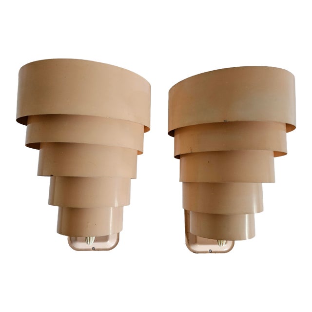 1950s Mid-Century Modern Atomic Deco Metal Venetian Blind Electric Wall Sconces - a Pair For Sale