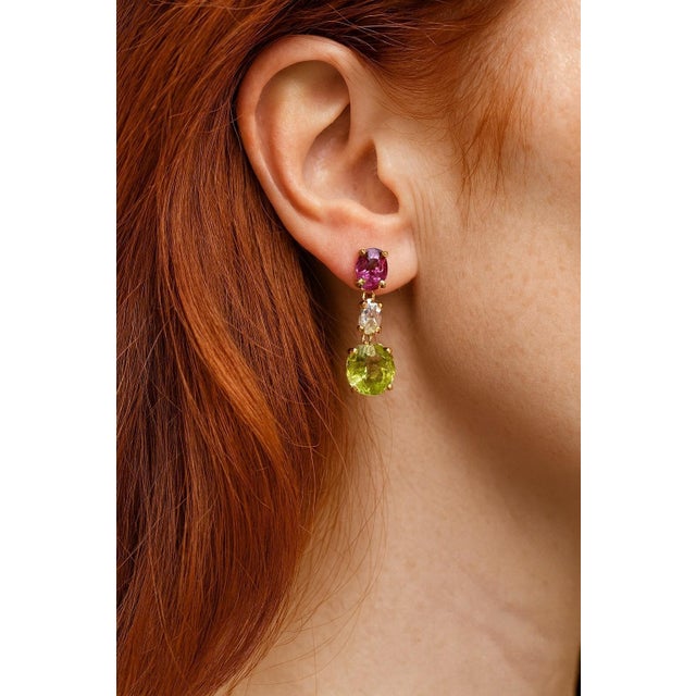 Bochic "Orient" Vintage Lemon Quartz & Rhodorite Earrings Set 18K Gold & Silver For Sale - Image 13 of 18