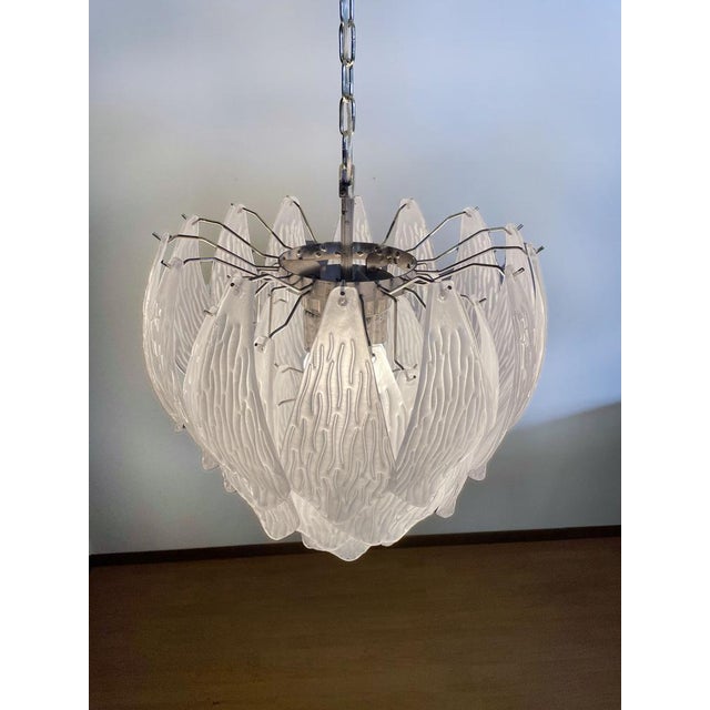 Vintage Italian Murano Chandelier with Frosted Carved Glass Leaves, 1990s For Sale - Image 11 of 18