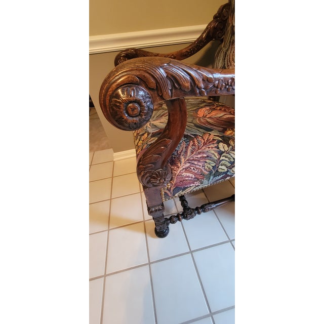 Vintage French Louis Philippe Style Armchairs With Carved Wood Arms and Legs - A Pair For Sale - Image 4 of 18