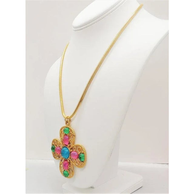 1992 Vintage Signed Napier Book Piece Pastel Cabochon Pendant Necklace For Sale - Image 9 of 9