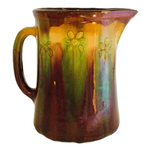 Antique Stoneware Majolica Pitcher With Botanical Motif