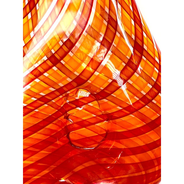 Tangerine Handblown Art Glass With Reticello Pattern in Tangerine and Red in Murano Style For Sale - Image 8 of 14