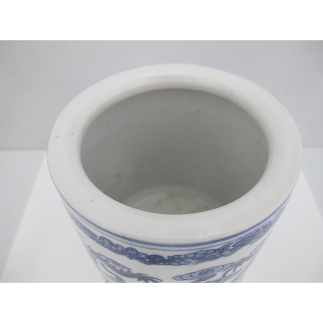 Chinese Blue & White Porcelain Bitong Brush Pot With Dragon in Clouds Motif For Sale In Portland, OR - Image 6 of 8