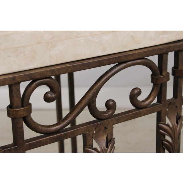 French Style Iron & Steel Base Stone Top Console Table For Sale - Image 11 of 15