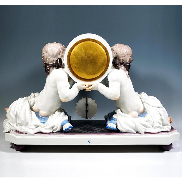 Vintage Art Deco Mantle Clock with Two Putti by Paul Scheurich for Meissen, 1920s For Sale - Image 9 of 13