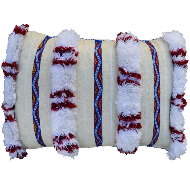 Moroccan Berber Pillow W/ Stripes & Fringes II For Sale - Image 4 of 4