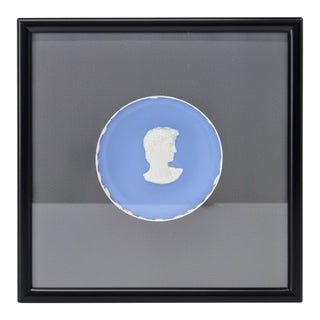 Vintage Wedgwood Collectors Society Blue Jasperware “David” Portrait Plate in Black Frame For Sale
