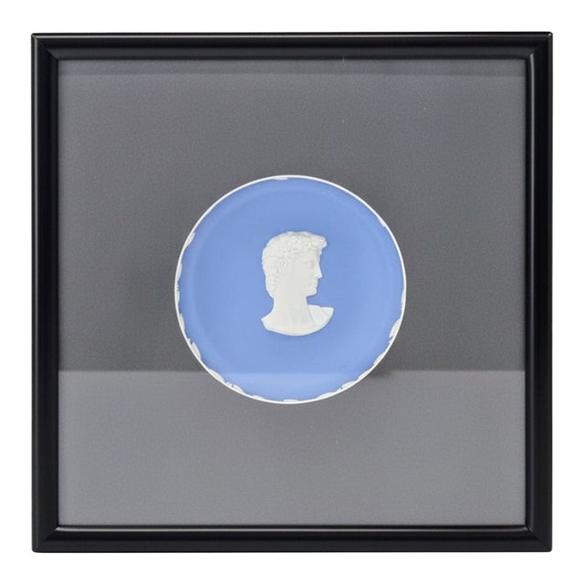 Vintage Wedgwood Collectors Society Blue Jasperware “David” Portrait Plate in Black Frame For Sale