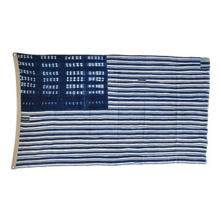 Chic Custom Blue & White African Textile Flag Throw 57" X 34" For Sale