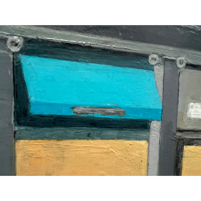 2020s "Put a Ring on It" Contemporary Cityscape Painting in Aqua, Gray and Gold by Mill Valley Artist Mary Anne McKernie For Sale - Image 5 of 10