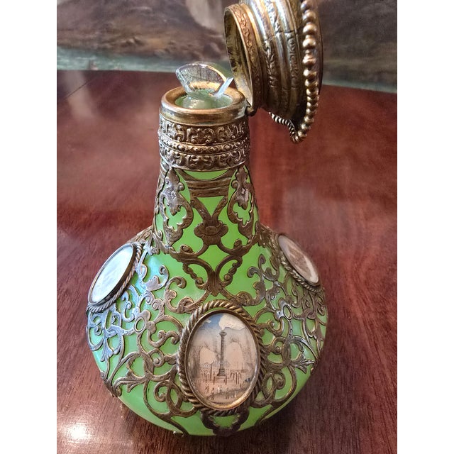 Antique Emerald Jade Green Opaline Crystal Perfume Bottle For Sale In Boston - Image 6 of 13